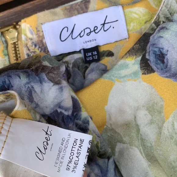 Modcloth Closet London UK 16/ US 12 Yellow Floral Vintage Style Dress - Picture 7 of 8